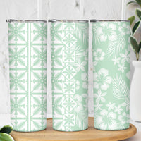 Pastel Green Kahili Quilt Hawaii Skinny Tumbler Tropical Flower Seamless Half Style LT14 - Polynesian Pride