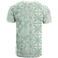 Pastel Green Kahili Quilt Hawaii T Shirt Tropical Flower Seamless Half Style LT14 - Polynesian Pride