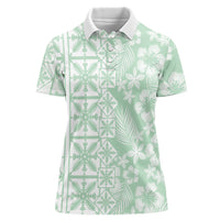 Pastel Green Kahili Quilt Hawaii Women Polo Shirt Tropical Flower Seamless Half Style LT14 Female Green - Polynesian Pride