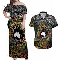 Personalised Australia And Vanuatu Couples Matching Off Shoulder Maxi Dress and Hawaiian Shirt Aboriginal Lizard Polynesia Ni-Van Pig Tusk LT14 Black - Polynesian Pride