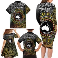 Personalised Australia And Vanuatu Family Matching Long Sleeve Bodycon Dress and Hawaiian Shirt Aboriginal Lizard Polynesia Ni-Van Pig Tusk