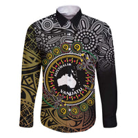 Personalised Australia And Vanuatu Family Matching Puletasi and Hawaiian Shirt Aboriginal Lizard Polynesia Ni-Van Pig Tusk LT14 Dad's Shirt - Long Sleeve Black - Polynesian Pride