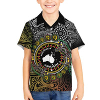 Personalised Australia And Vanuatu Family Matching Tank Maxi Dress and Hawaiian Shirt Aboriginal Lizard Polynesia Ni-Van Pig Tusk LT14 Son's Shirt Black - Polynesian Pride