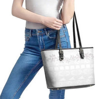 Tokelau White Sunday Leather Tote Bag Polynesian Pattern Gardenia Thunbergia