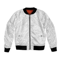 American Samoa White Sunday Bomber Jacket Lotu Tamaiti Plumeria With Samoan Pattern