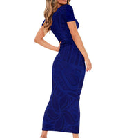 Blue Polynesia Family Matching Short Sleeve Bodycon Dress and Hawaiian Shirt Polynesian Pattern Mix Plumeria LT14 - Polynesian Pride