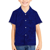Blue Polynesia Family Matching Short Sleeve Bodycon Dress and Hawaiian Shirt Polynesian Pattern Mix Plumeria LT14 Son's Shirt Blue - Polynesian Pride