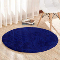 Blue Polynesia Round Carpet Polynesian Pattern Mix Plumeria