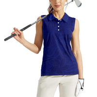 Blue Polynesia Women Sleeveless Polo Shirt Polynesian Pattern Mix Plumeria LT14 - Polynesian Pride