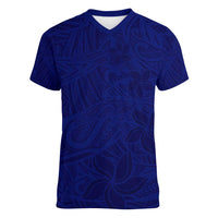 Blue Polynesia Women V-Neck T-Shirt Polynesian Pattern Mix Plumeria LT14 Female Blue - Polynesian Pride