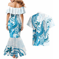 Blue Hawaii Humpback Whale Couples Matching Mermaid Dress and Hawaiian Shirt Polynesian Tribal Ocean Vibes LT14 - Polynesian Pride