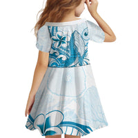 Blue Hawaii Humpback Whale Family Matching Off Shoulder Short Dress and Hawaiian Shirt Polynesian Tribal Ocean Vibes
