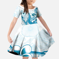 Blue Hawaii Humpback Whale Kid Short Sleeve Dress Polynesian Tribal Ocean Vibes