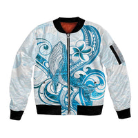 Blue Hawaii Humpback Whale Sleeve Zip Bomber Jacket Polynesian Tribal Ocean Vibes