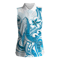 Blue Hawaii Humpback Whale Women Sleeveless Polo Shirt Polynesian Tribal Ocean Vibes LT14 Female Blue - Polynesian Pride