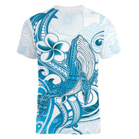 Blue Hawaii Humpback Whale Women V-Neck T-Shirt Polynesian Tribal Ocean Vibes LT14 - Polynesian Pride