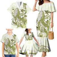 Lime Green Hawaii Family Matching Mermaid Dress and Hawaiian Shirt Humpback Whale Tattoo Polynesian Tribal Ocean Vibes