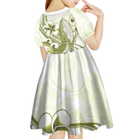 Lime Green Hawaii Kid Short Sleeve Dress Humpback Whale Tattoo Polynesian Tribal Ocean Vibes