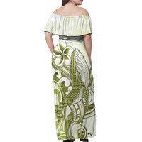 Lime Green Hawaii Off Shoulder Maxi Dress Humpback Whale Tattoo Polynesian Tribal Ocean Vibes