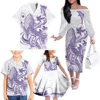 Purple Hawaii Family Matching Off The Shoulder Long Sleeve Dress and Hawaiian Shirt Humpback Whale Tattoo Polynesian Tribal Ocean Vibes