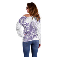 Purple Hawaii Off Shoulder Sweater Humpback Whale Tattoo Polynesian Tribal Ocean Vibes