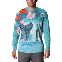 Personalised Hawaii Button Sweatshirt Humpback Whale Tattoo With Tropical Flowers