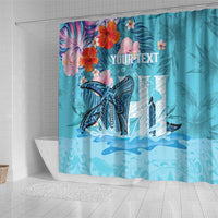 Personalised Hawaii Shower Curtain Humpback Whale Tattoo With Tropical Flowers