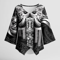 Tiki Drum Hawaii Kimono Sleeve Blouse Hawaiian Kakau Tattoo Style