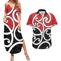 New Zealand Couples Matching Summer Maxi Dress and Hawaiian Shirt Maori Koru Tino Rangatiratanga Color - Polynesian Pride