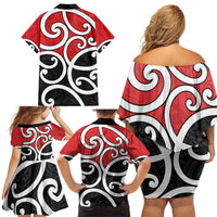 New Zealand Family Matching Off Shoulder Short Dress and Hawaiian Shirt Maori Koru Tino Rangatiratanga Color - Polynesian Pride
