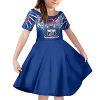 Custom Samoa Rugby Family Matching Off Shoulder Long Sleeve Dress and Hawaiian Shirt 2023 Go Manu Samoa With Ula Fala Style LT14 Daughter's Dress Blue - Polynesian Pride