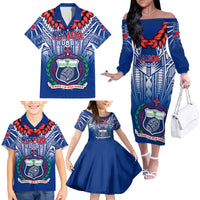 Custom Samoa Rugby Family Matching Off Shoulder Long Sleeve Dress and Hawaiian Shirt 2023 Go Manu Samoa With Ula Fala Style LT14 - Polynesian Pride