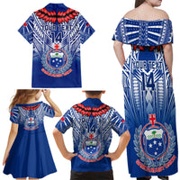 Custom Samoa Rugby Family Matching Off Shoulder Long Sleeve Dress and Hawaiian Shirt 2023 Go Manu Samoa With Ula Fala Style LT14 - Polynesian Pride