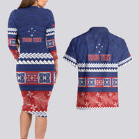 Personalised FAST Samoa Siapo Couples Matching Long Sleeve Bodycon Dress and Hawaiian Shirt Teuila Flowers Samoan Pattern - Polynesian Pride