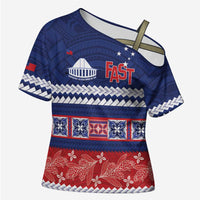 Personalised FAST Samoa Siapo Cross Shoulder Shirt Teuila Flowers Samoan Pattern LT14 Female Blue - Polynesian Pride
