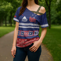 Personalised FAST Samoa Siapo Cross Shoulder Shirt Teuila Flowers Samoan Pattern LT14 - Polynesian Pride
