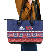 Personalised FAST Samoa Siapo Leather Tote Bag Teuila Flowers Samoan Pattern LT14 - Polynesian Pride