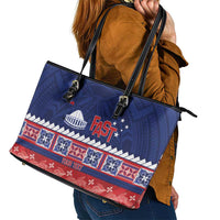 Personalised FAST Samoa Siapo Leather Tote Bag Teuila Flowers Samoan Pattern LT14 - Polynesian Pride