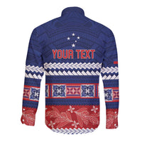 Personalised FAST Samoa Siapo Long Sleeve Button Shirt Teuila Flowers Samoan Pattern LT14 - Polynesian Pride