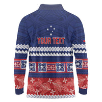 Personalised FAST Samoa Siapo Long Sleeve Polo Shirt Teuila Flowers Samoan Pattern - Polynesian Pride