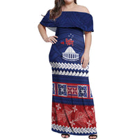 Personalised FAST Samoa Siapo Off Shoulder Maxi Dress Teuila Flowers Samoan Pattern - Polynesian Pride