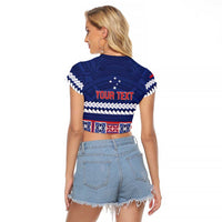 Personalised FAST Samoa Siapo Raglan Cropped T Shirt Teuila Flowers Samoan Pattern LT14 - Polynesian Pride