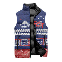 Personalised FAST Samoa Siapo Sleeveless Puffer Jacket Teuila Flowers Samoan Pattern - Polynesian Pride