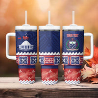 Personalised FAST Samoa Siapo Tumbler With Handle Teuila Flowers Samoan Pattern LT14 - Polynesian Pride