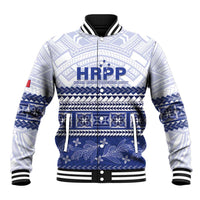 Personalised HRPP Samoa Siapo Baseball Jacket Teuila Flowers Samoan Pattern LT14 Unisex White - Polynesian Pride