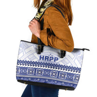 HRPP Samoa Siapo Leather Tote Bag Teuila Flowers Samoan Pattern LT14 White - Polynesian Pride