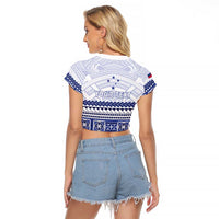 Personalised HRPP Samoa Siapo Raglan Cropped T Shirt Teuila Flowers Samoan Pattern LT14 - Polynesian Pride