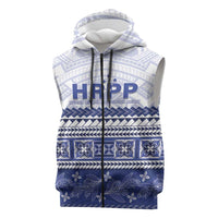 Personalised HRPP Samoa Siapo Sleeveless Zip Hoodie Teuila Flowers Samoan Pattern LT14 White - Polynesian Pride