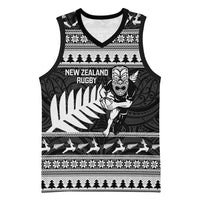 New Zealand Christmas Rugby Personalised Basketball Jersey Meri Kirihimete All Black Maori - Polynesian Pride