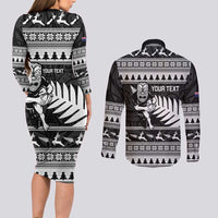 New Zealand Christmas Rugby Personalised Couples Matching Long Sleeve Bodycon Dress and Long Sleeve Button Shirt Meri Kirihimete All Black Maori - Polynesian Pride
